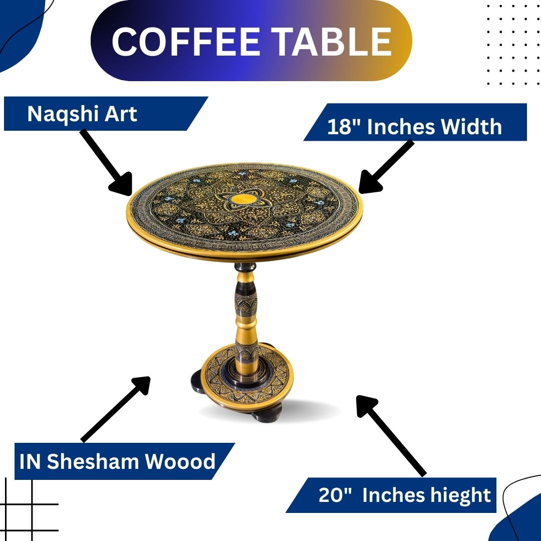 Artisan Enamel Lacquer Coffee Table – 18" Blue and Black Design