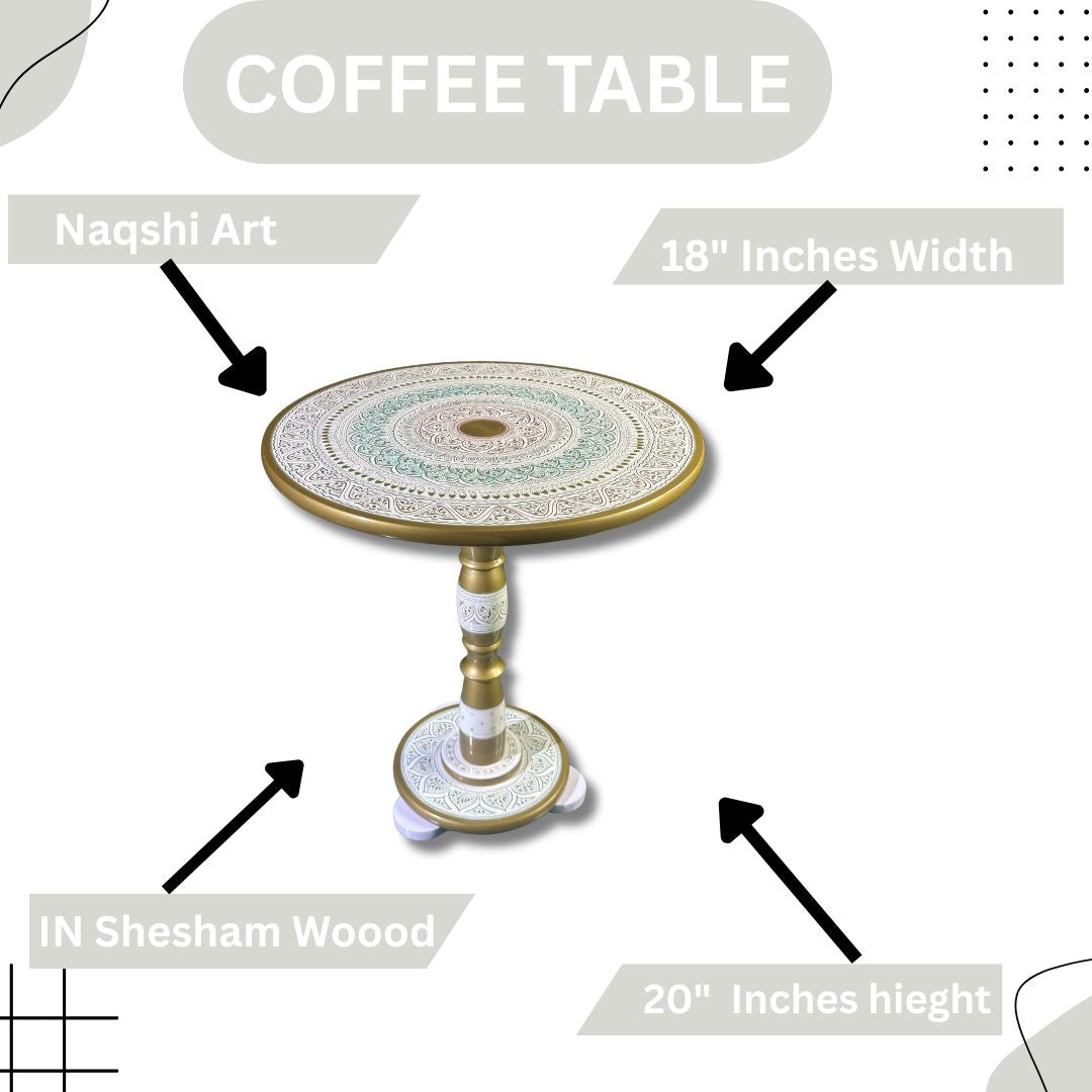 White & Gold Luxury Coffee Table – 18" Round Top, 20" Height | Handcrafted Royal Accent Table
