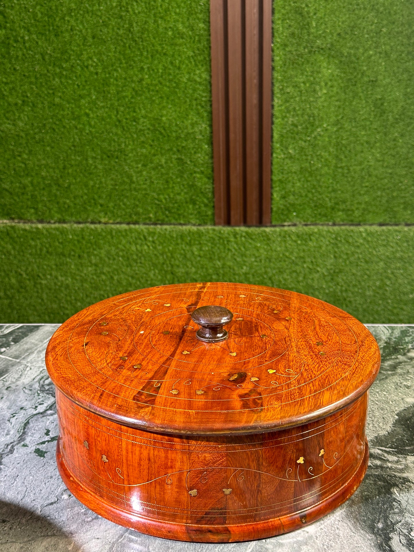 "Traditional Wooden Hotpot (Without Steel Bowl ) – 12x8” Handcrafted with Premium Brass Inlay"