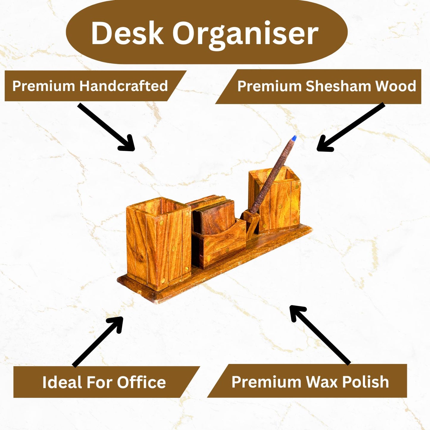 Premium Multifunctional Wooden Desk Organiser – Elegant Office Tabletop Storage