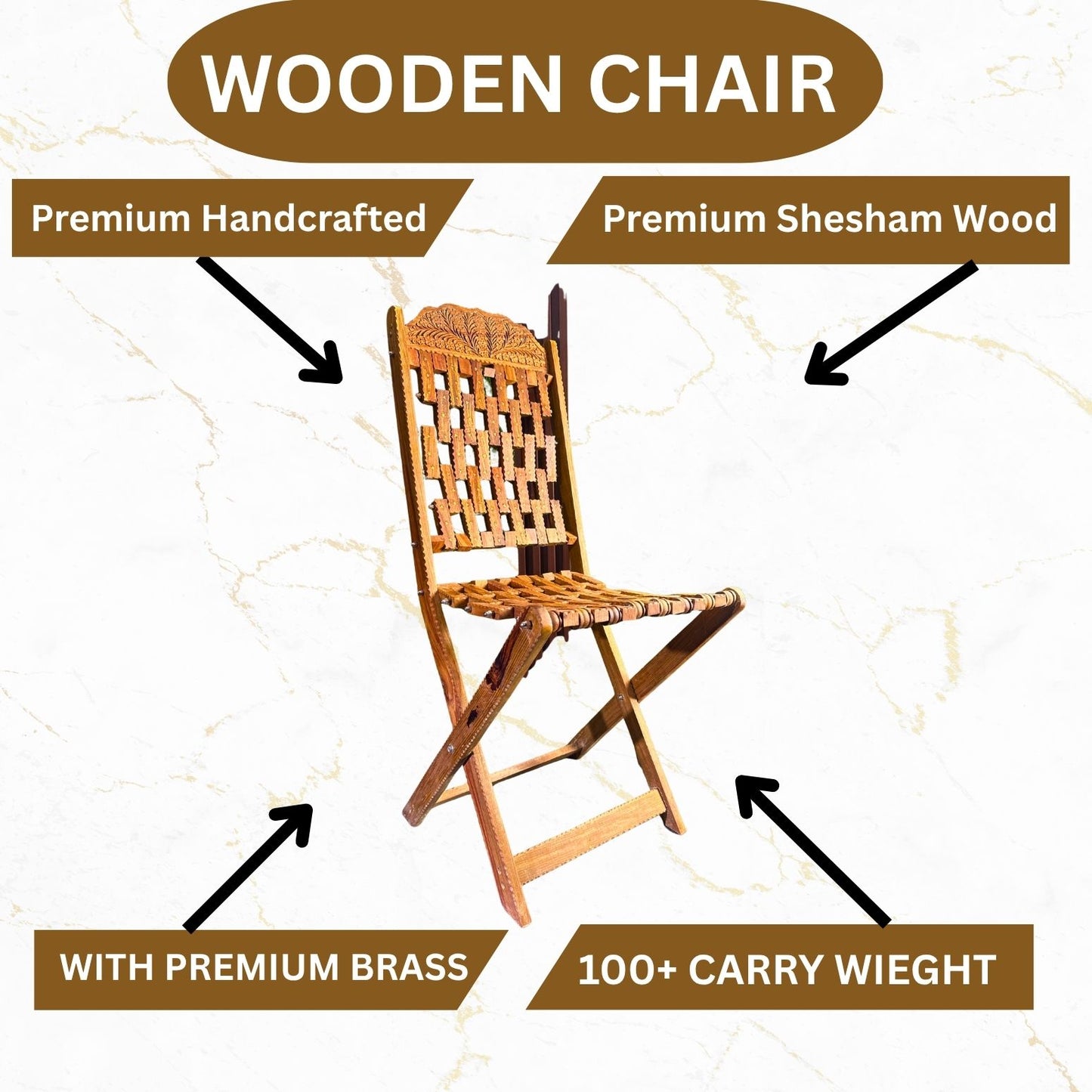 Handcrafted Wooden Chair with Brass Inlay & Intricate Carving – Traditional Artisan Design