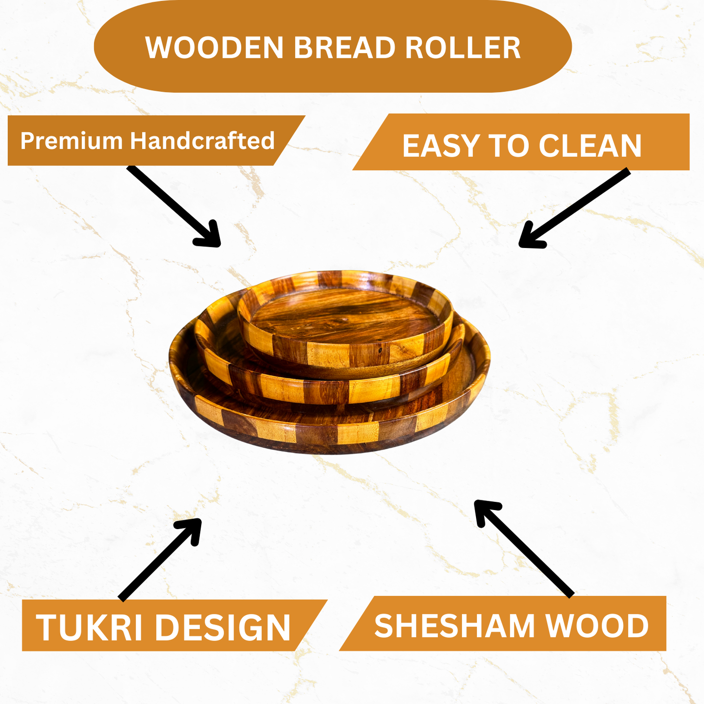 Handmade Wooden Plate – Tukri Design | Sheesham Wood | 12”, 10”, 8”