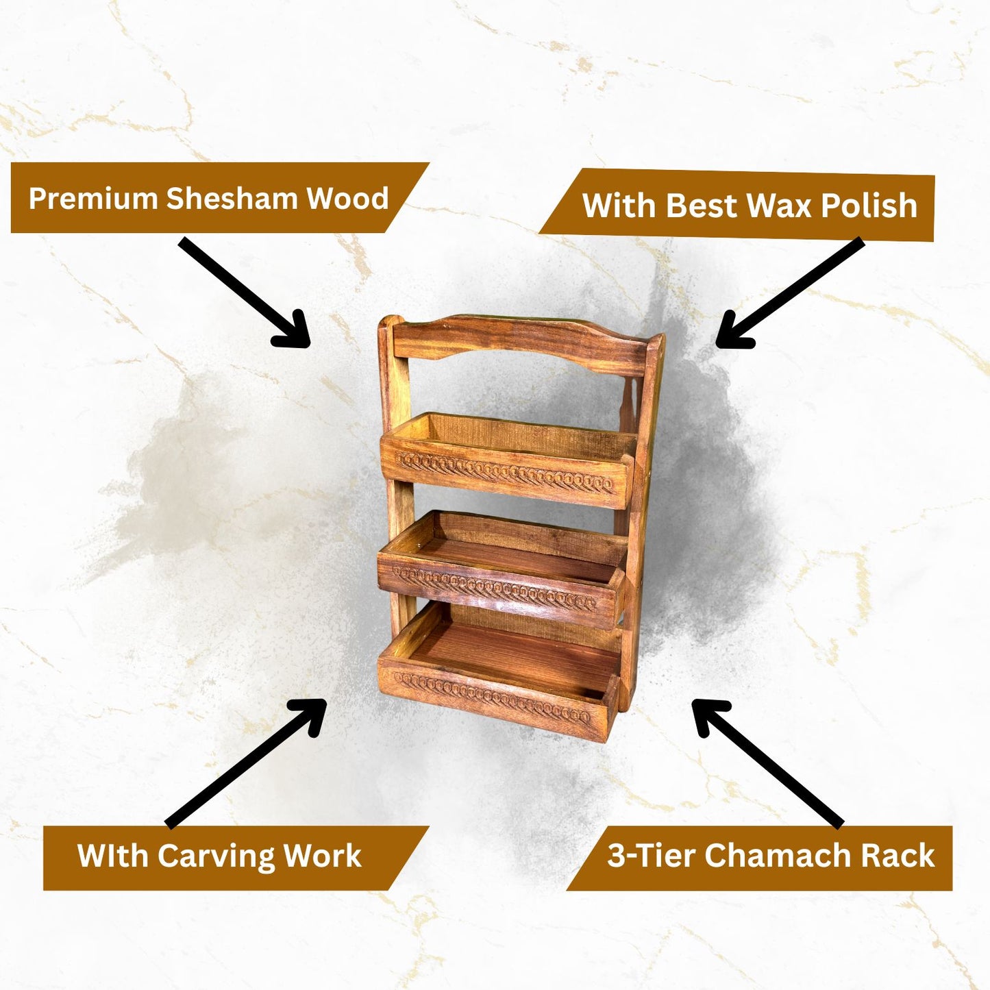 Wooden Spoon Stand | 3-Tier Chamach Rack | Utensil Organizer