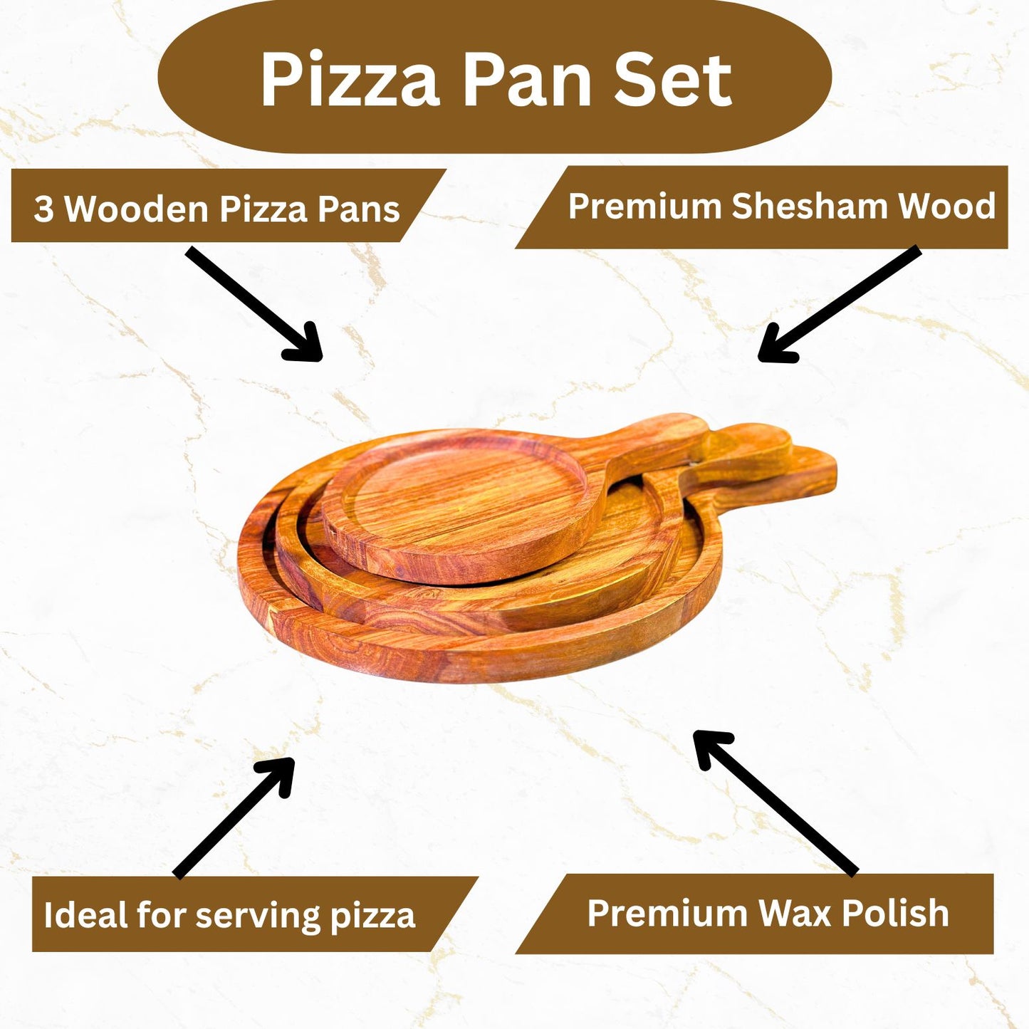Wooden Pizza Pan – Round Serving & Cutting Board for Pizza, Cheese, and Snacks