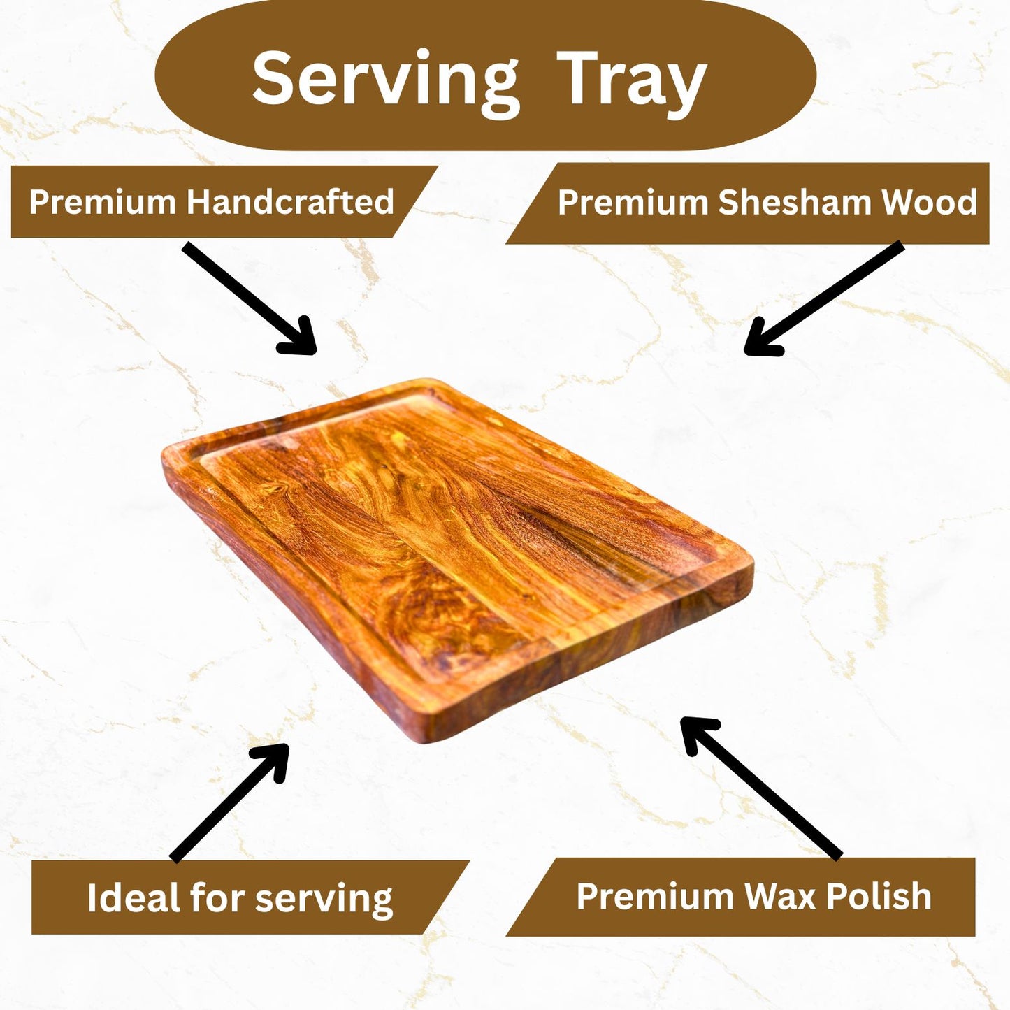 Simple Wooden Serving Tray – 8x12 Inch | Handcrafted Multipurpose Tray for Kitchen, Dining & Home Decor