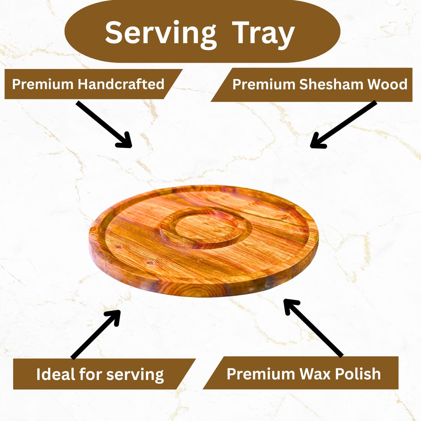 13-Inch Round Wooden Dry Fruit Serving Tray – Handcrafted Circular Tray with Sections