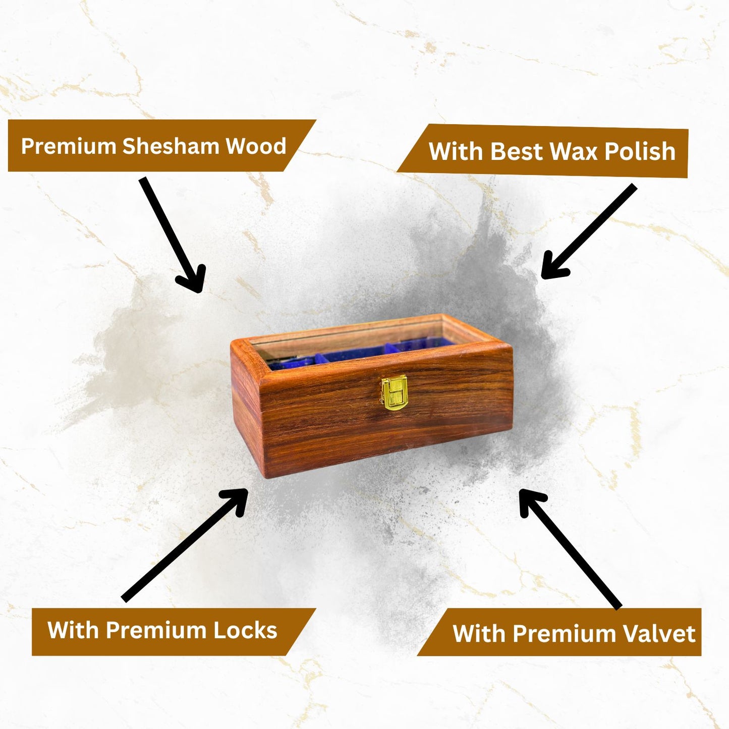 Handmade Sheesham Wood Watch Box – 3 Slot Organizer with Glass Display Lid