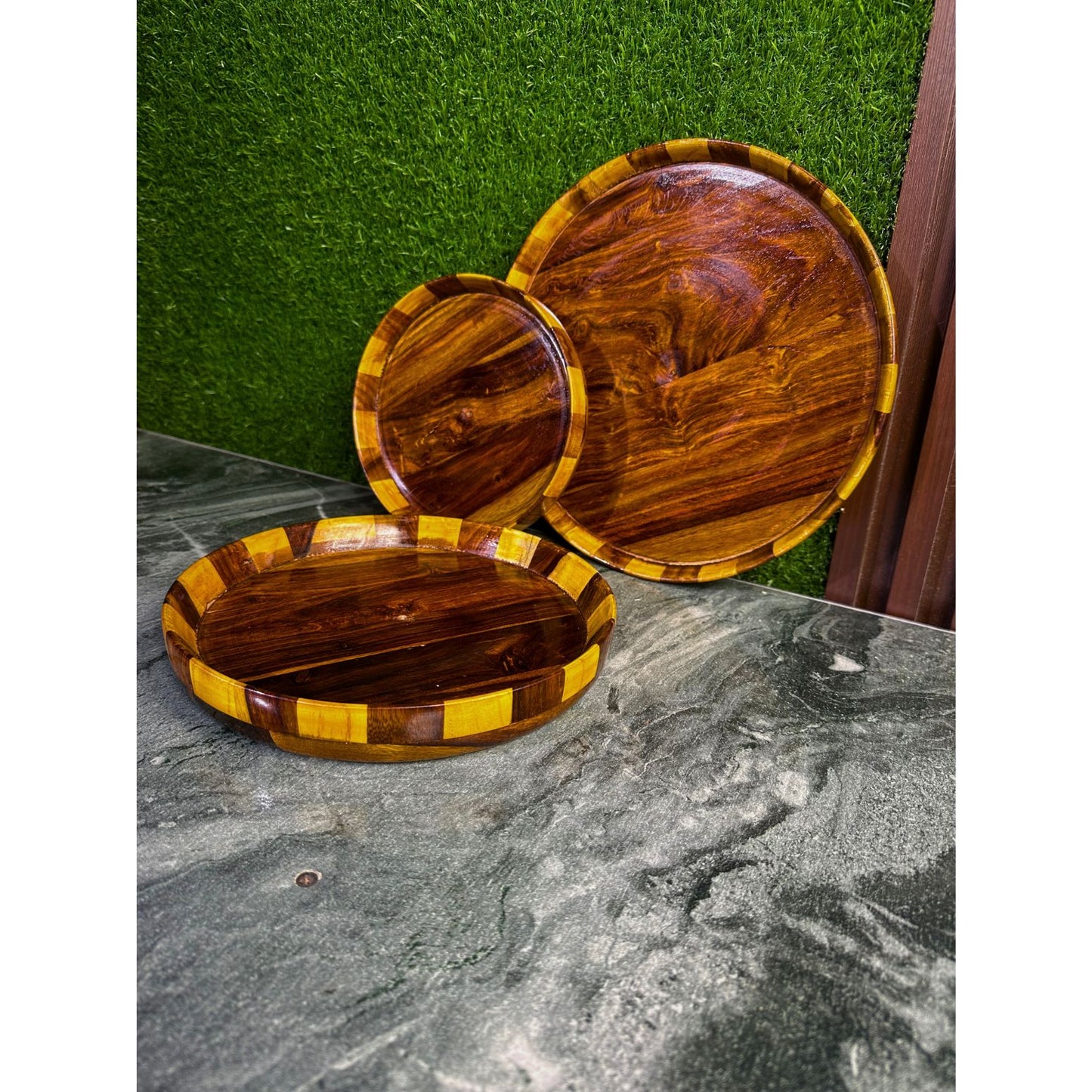 Handmade Wooden Plate – Tukri Design | Sheesham Wood | 12”, 10”, 8”