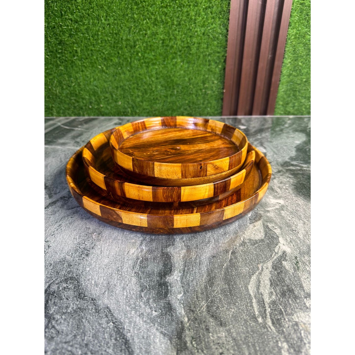 Handmade Wooden Plate – Tukri Design | Sheesham Wood | 12”, 10”, 8”