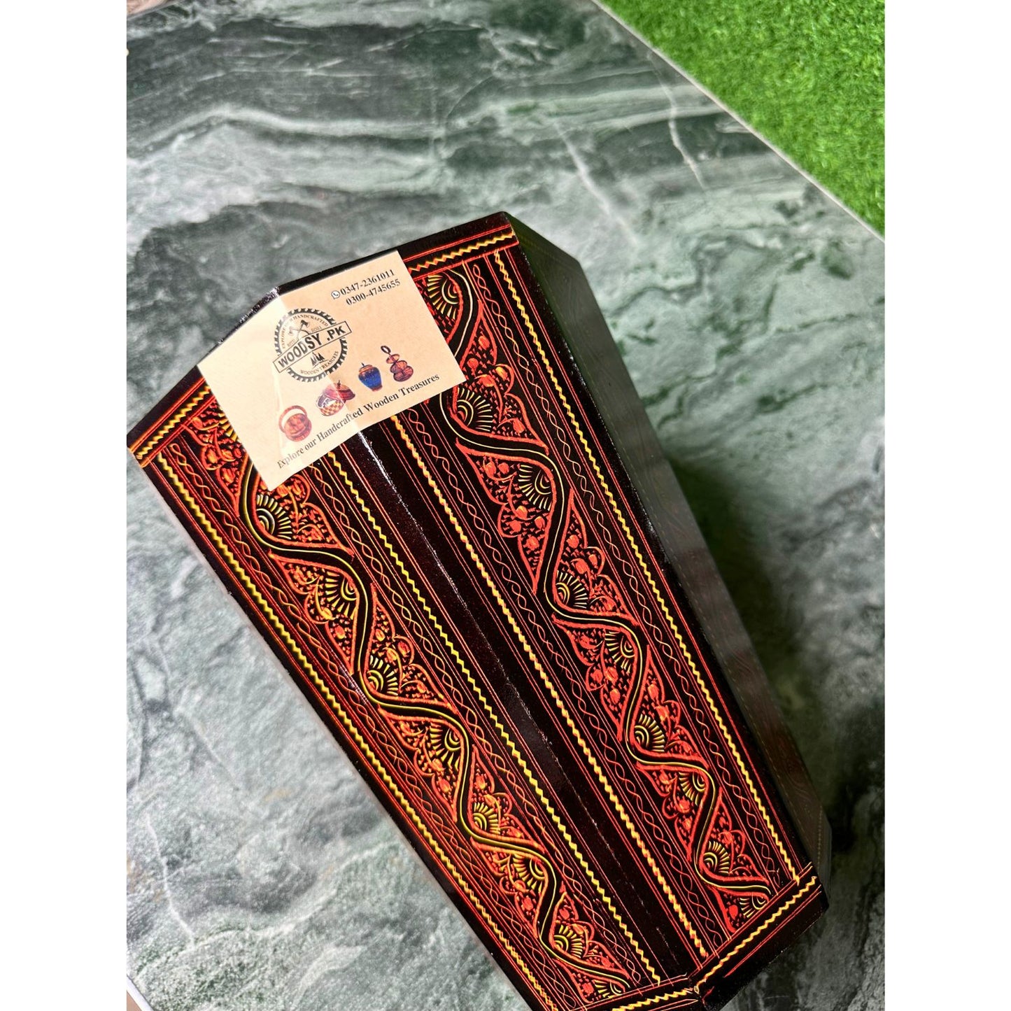 Handcrafted Wooden Dustbin – Red & Black Finish | Pure Sheesham Wood | 11” Height