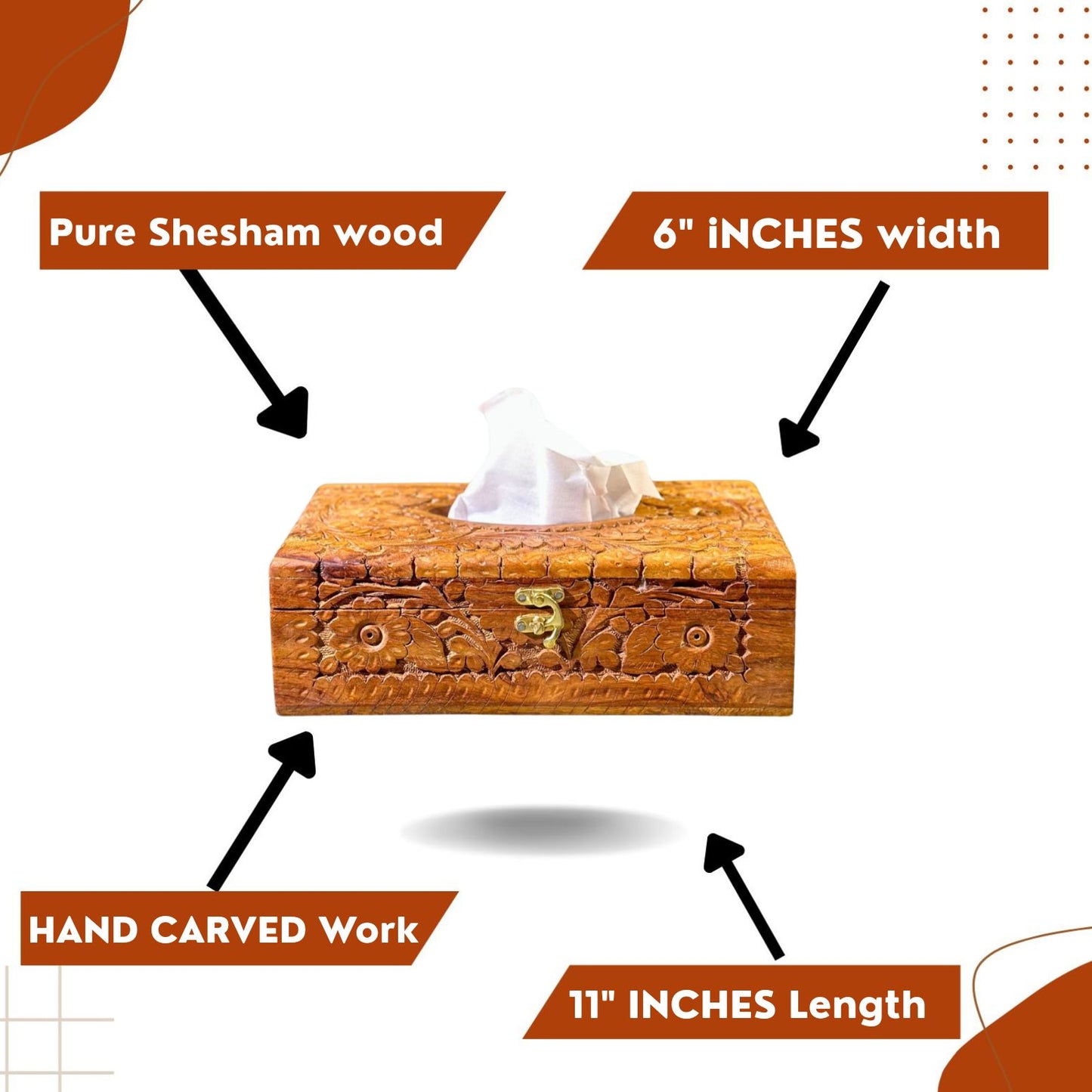 Artisan Hand-Carved Sheesham Wood Tissue Box – 6x11