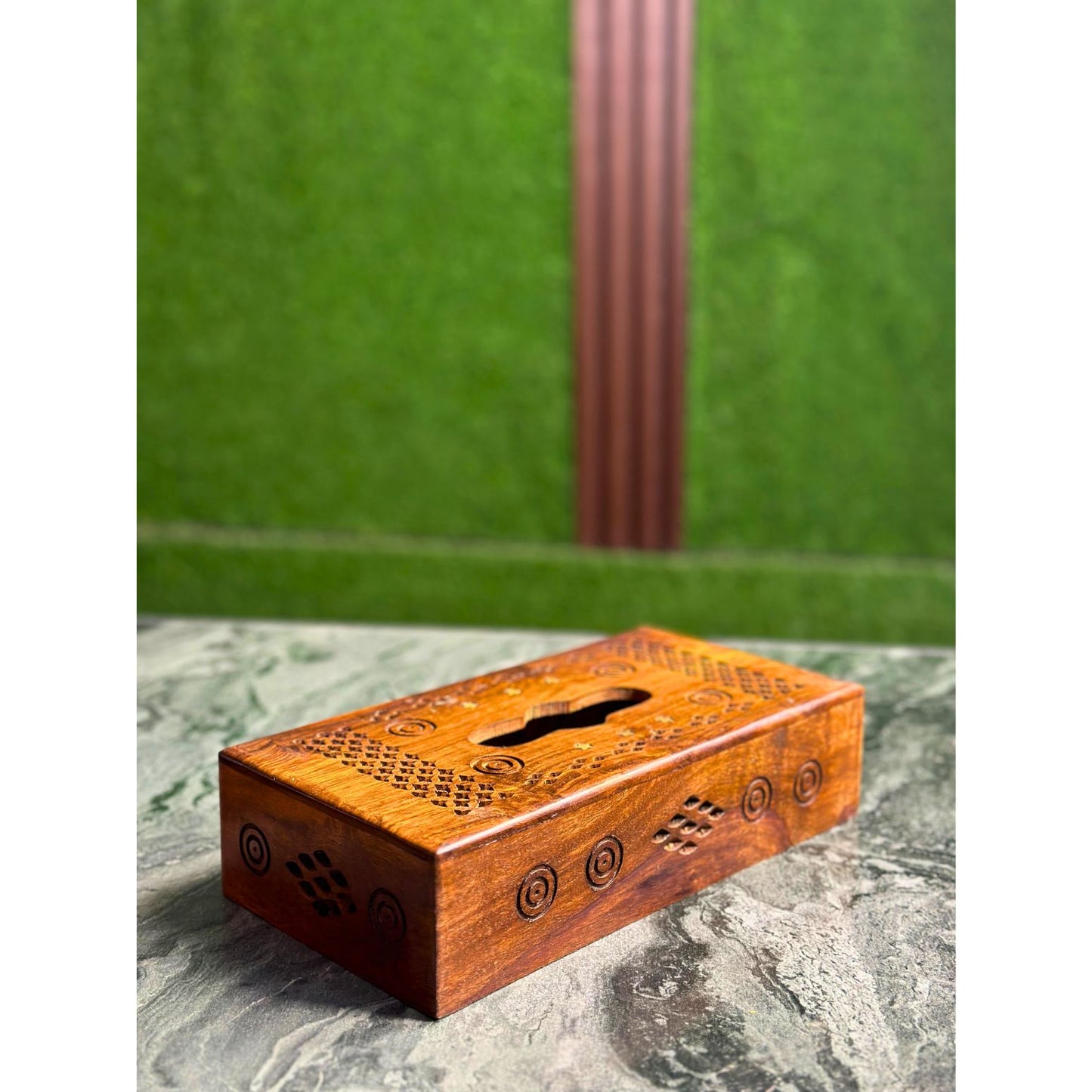 Elegant Handmade Wooden Tissue Box with Brass Accents – 6x11