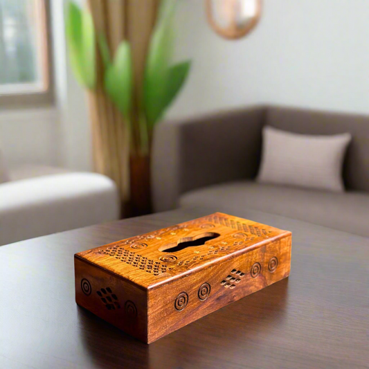 Elegant Handmade Wooden Tissue Box with Brass Accents – 6x11