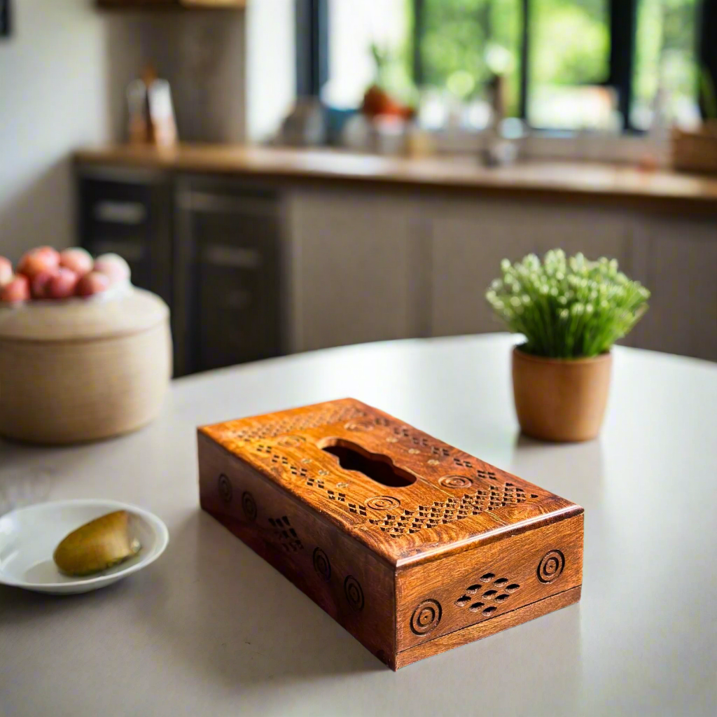 Elegant Handmade Wooden Tissue Box with Brass Accents – 6x11
