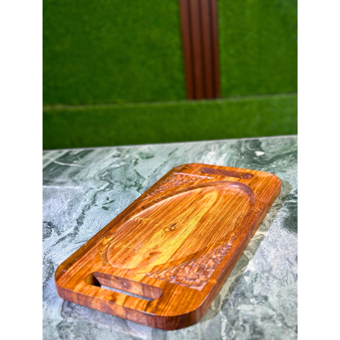 Handcarved Wooden Dry Fruit Serving Tray – 8 x 16 Inch Decorative Platter with 4 Sections