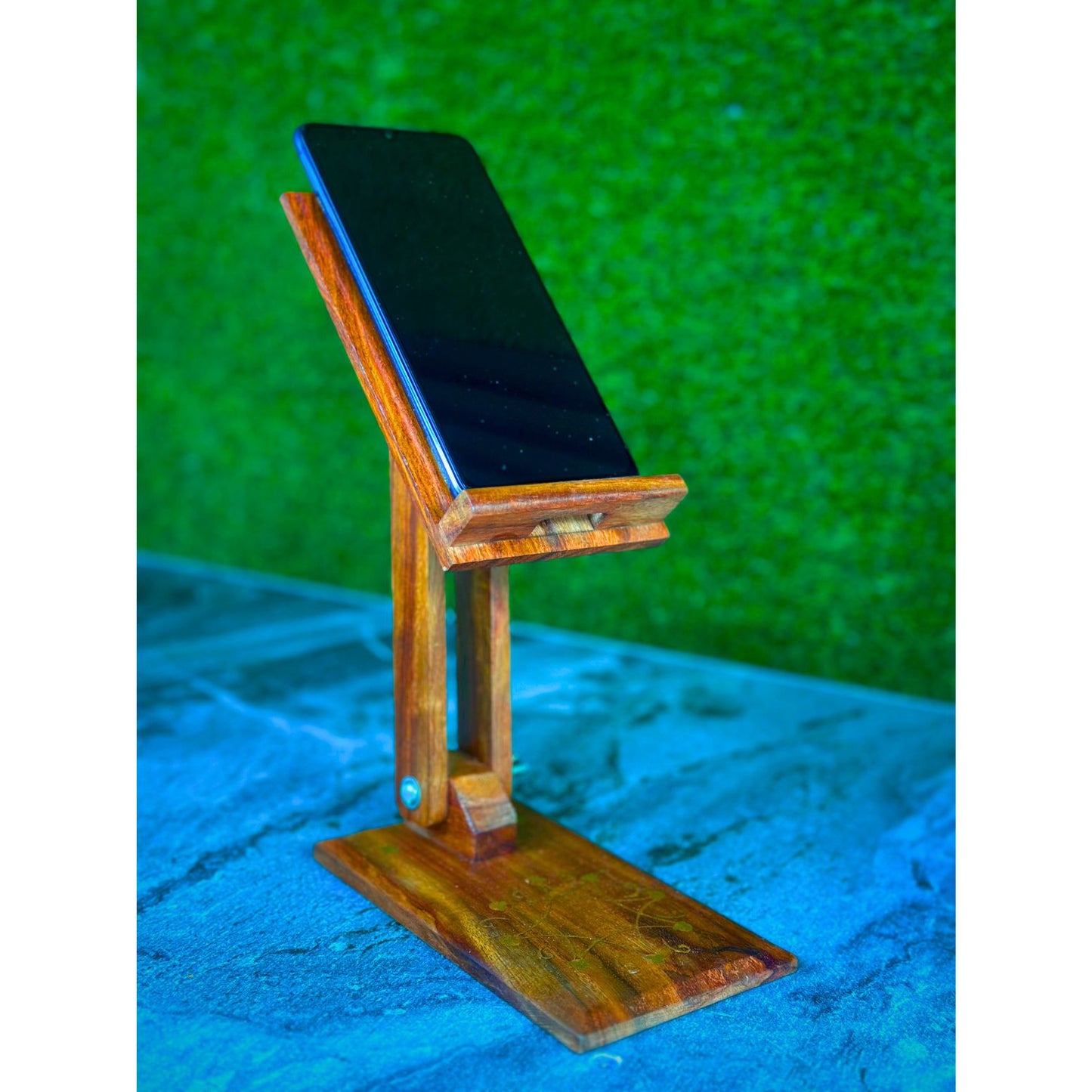 Wooden Mobile Stand with Brass Work – Elegant Handmade Design