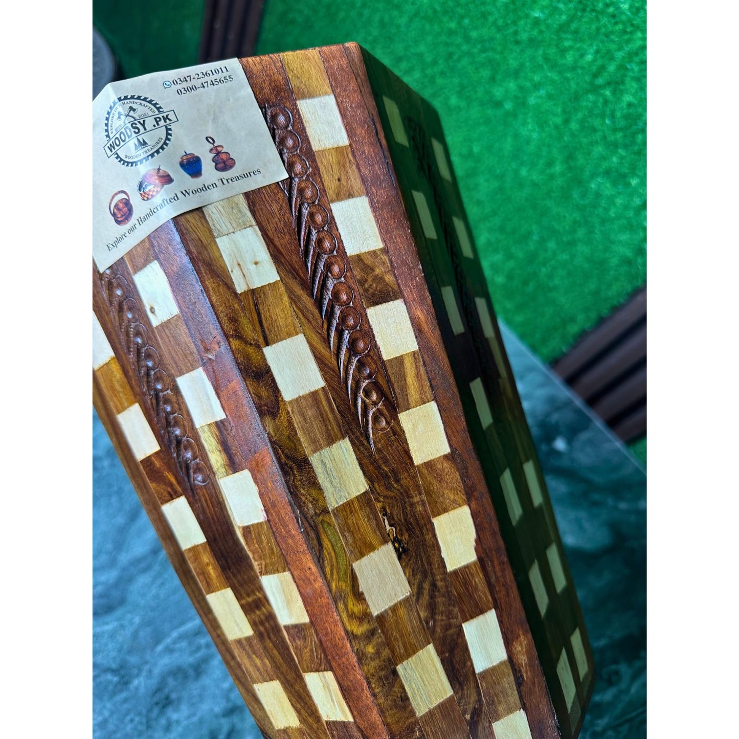 Handcrafted Wooden Dustbin in Tukri Style – Natural Sheesham Wood with Handcarved Detailing | 11” Height