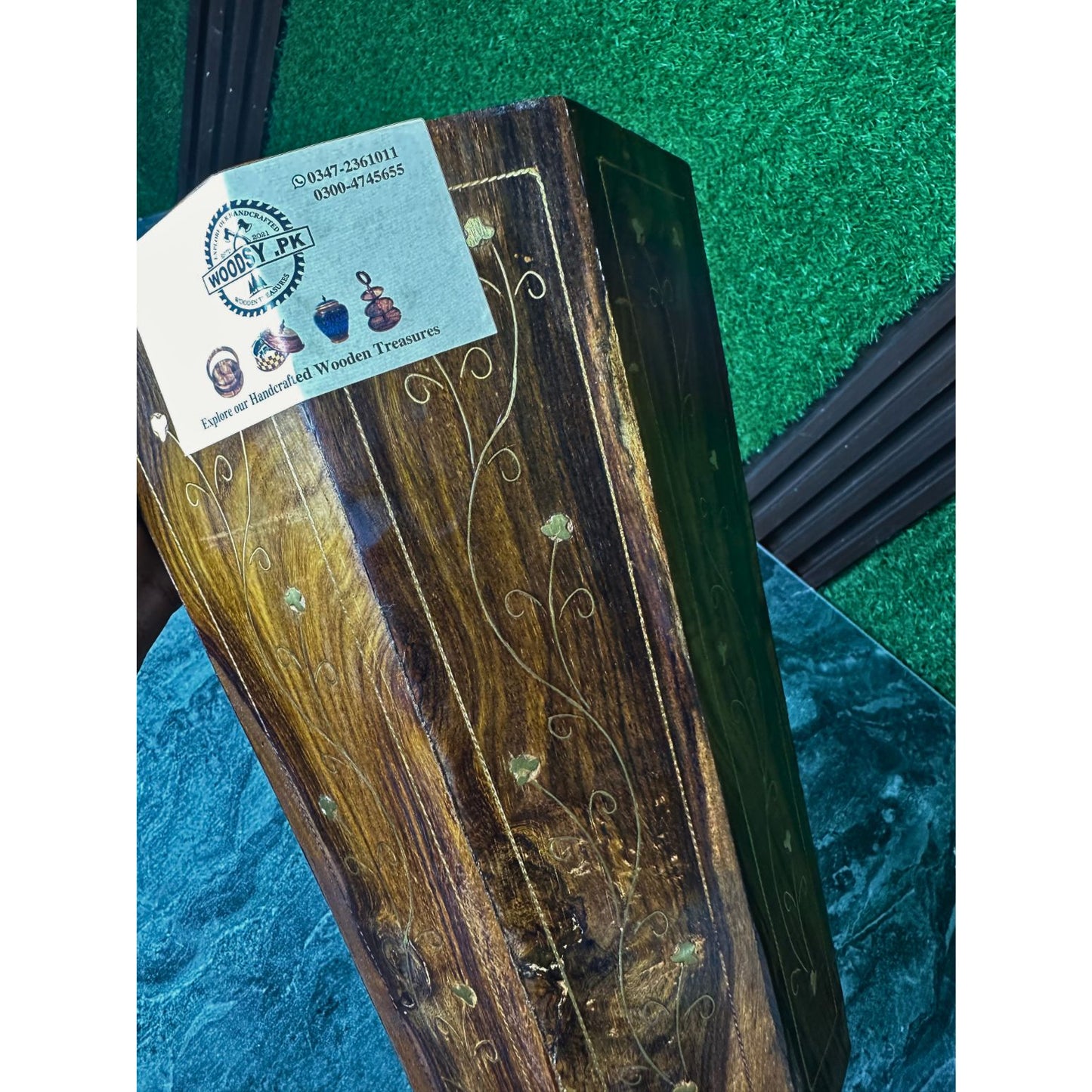 Handcrafted Wooden Dustbin with Premium Brass Work – Pure Sheesham Wood | 11” Height