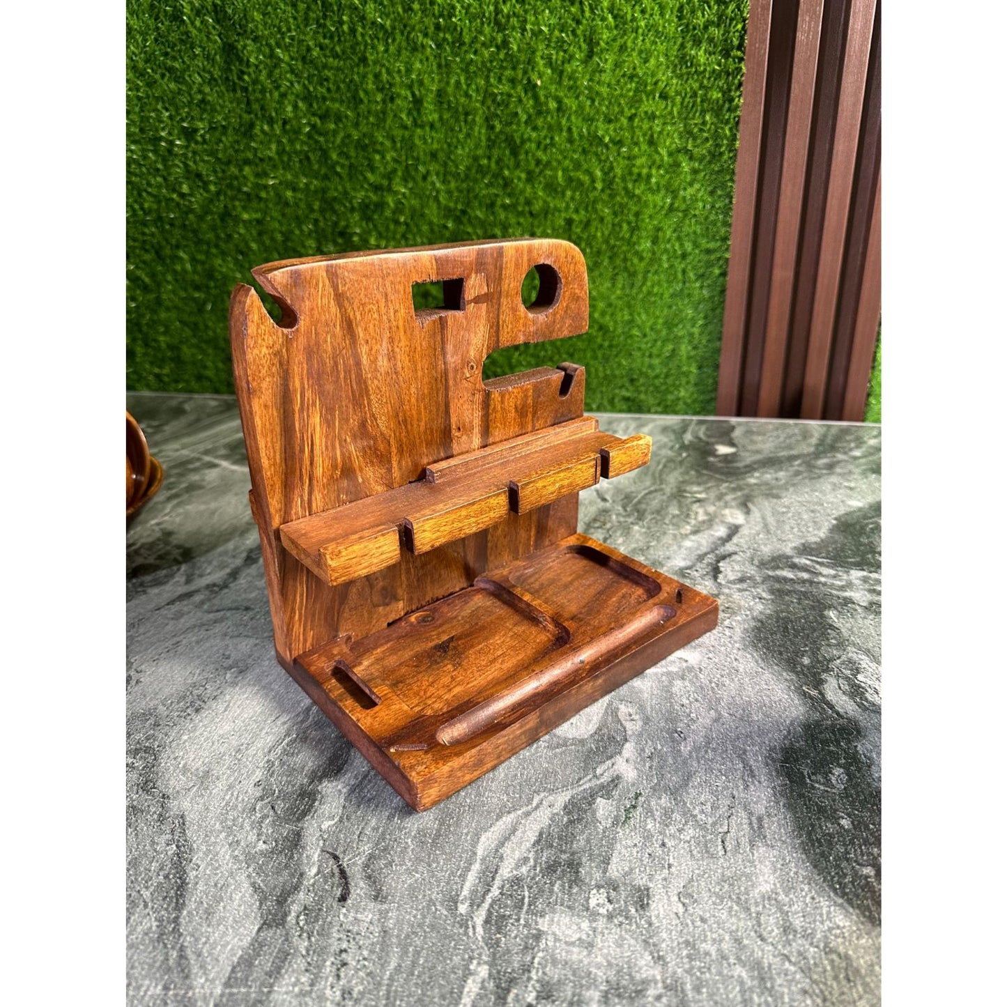 Wooden Personalized Desk organizer for Cell Phone, Tablet, Wallet, Gadgets, Watch, Keys, Accessories, Desk Organizer, Gifts for Men