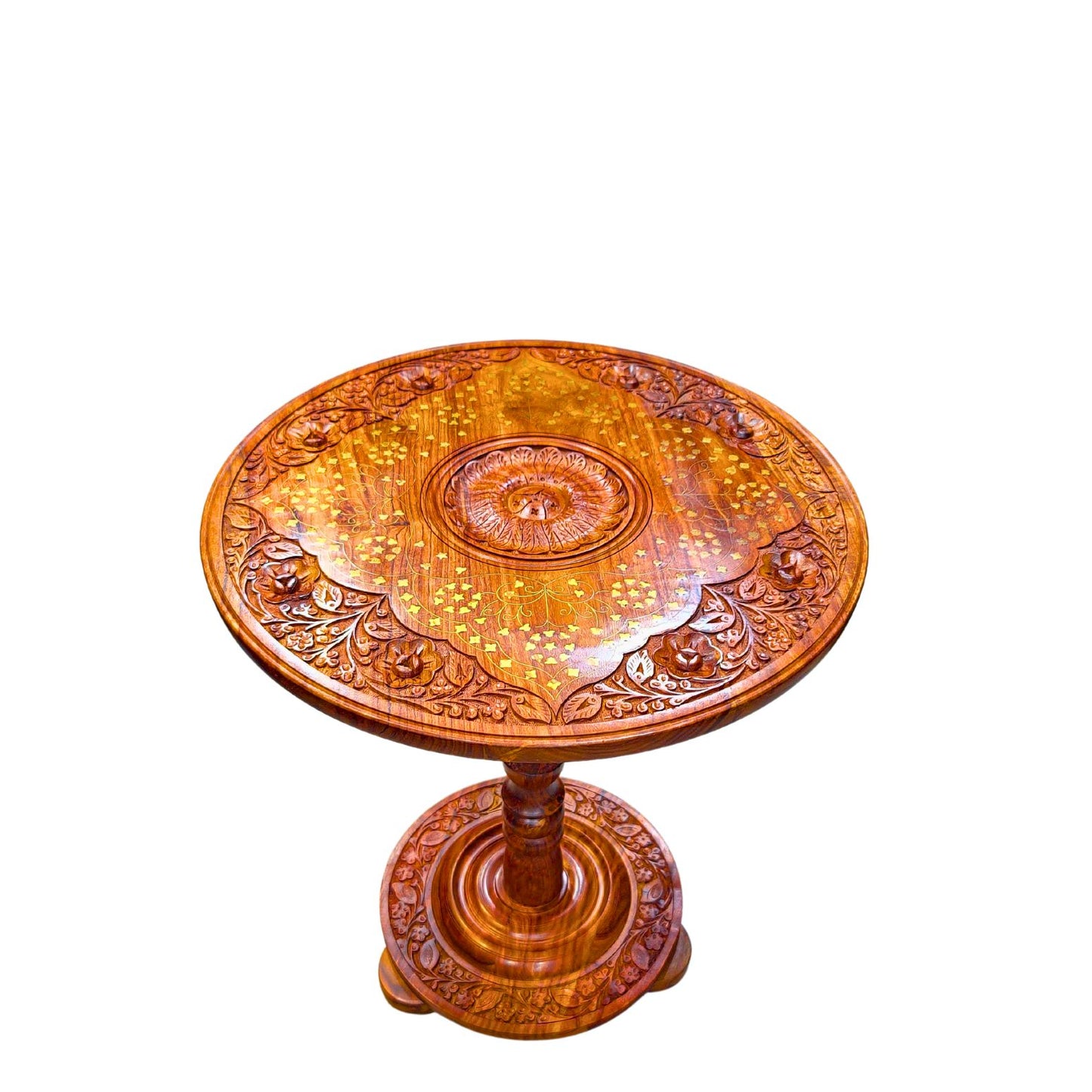 Wooden Handmade Coffee Table With Brass Work 18"