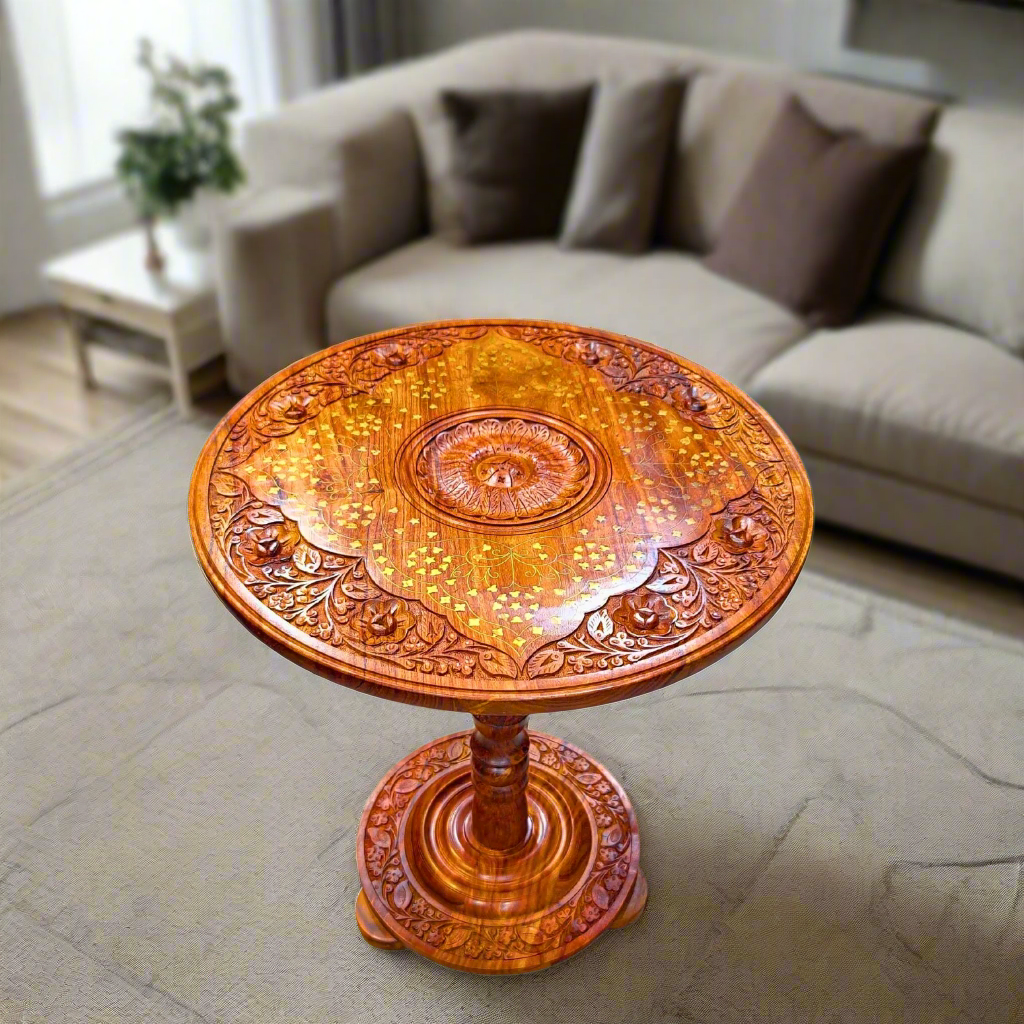Wooden Handmade Coffee Table With Brass Work 18"