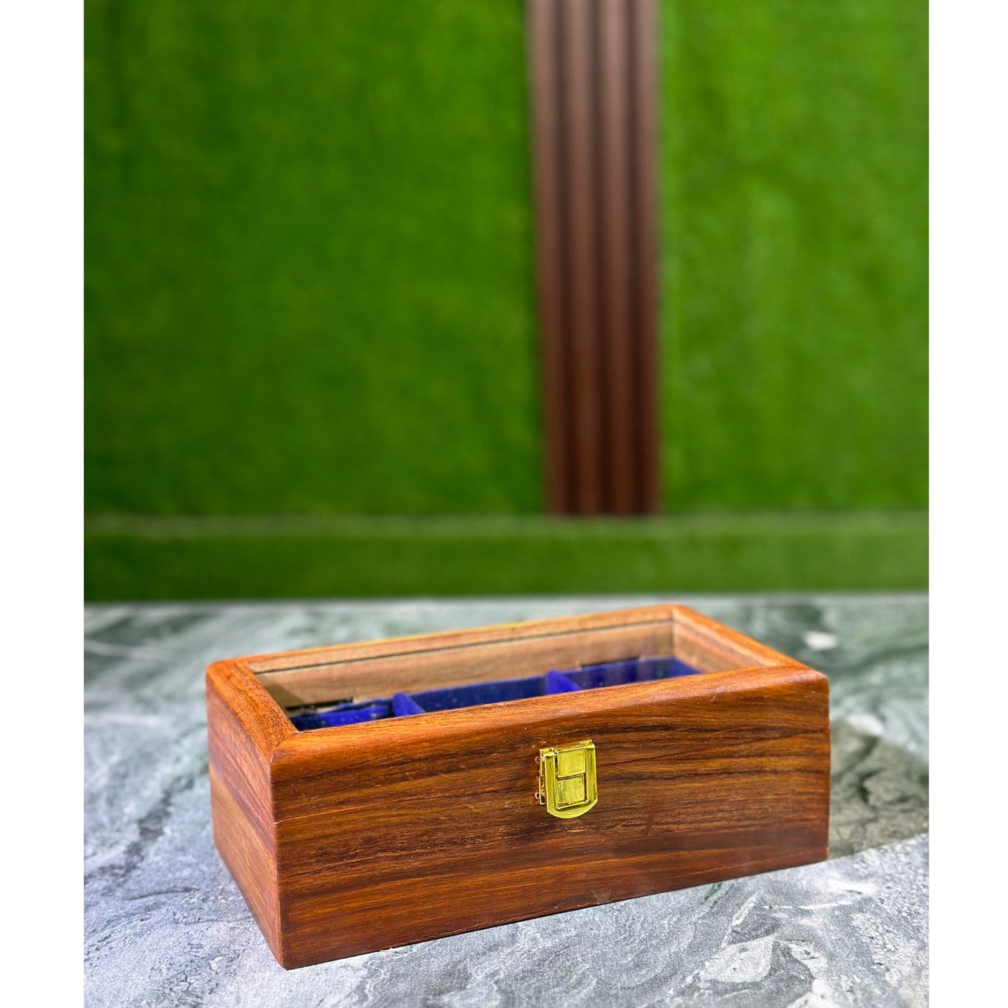 Handmade Sheesham Wood Watch Box – 3 Slot Organizer with Glass Display Lid