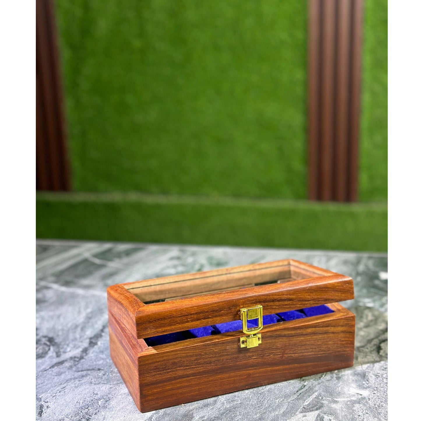 Handmade Sheesham Wood Watch Box – 3 Slot Organizer with Glass Display Lid