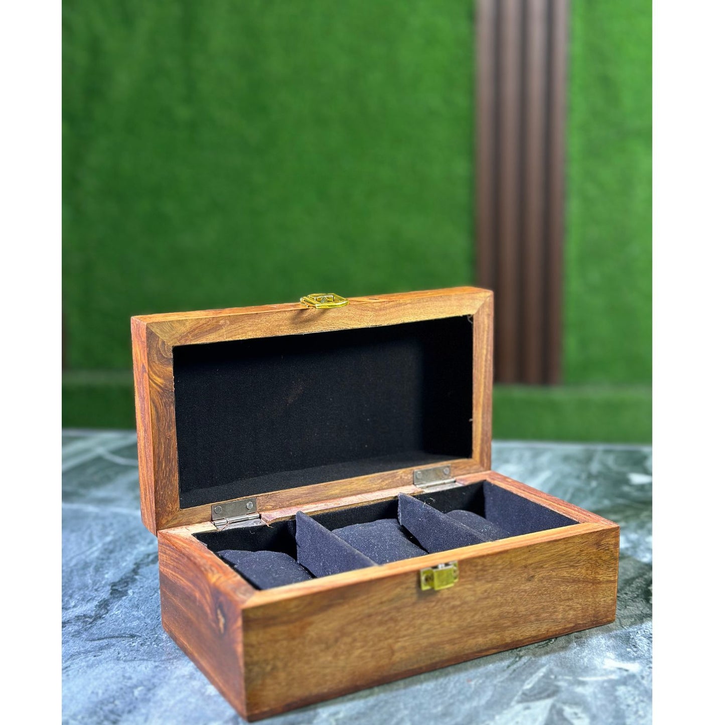 Premium Sheesham Wood Watch Box – 3 Slot Handmade Organizer with Solid Lid