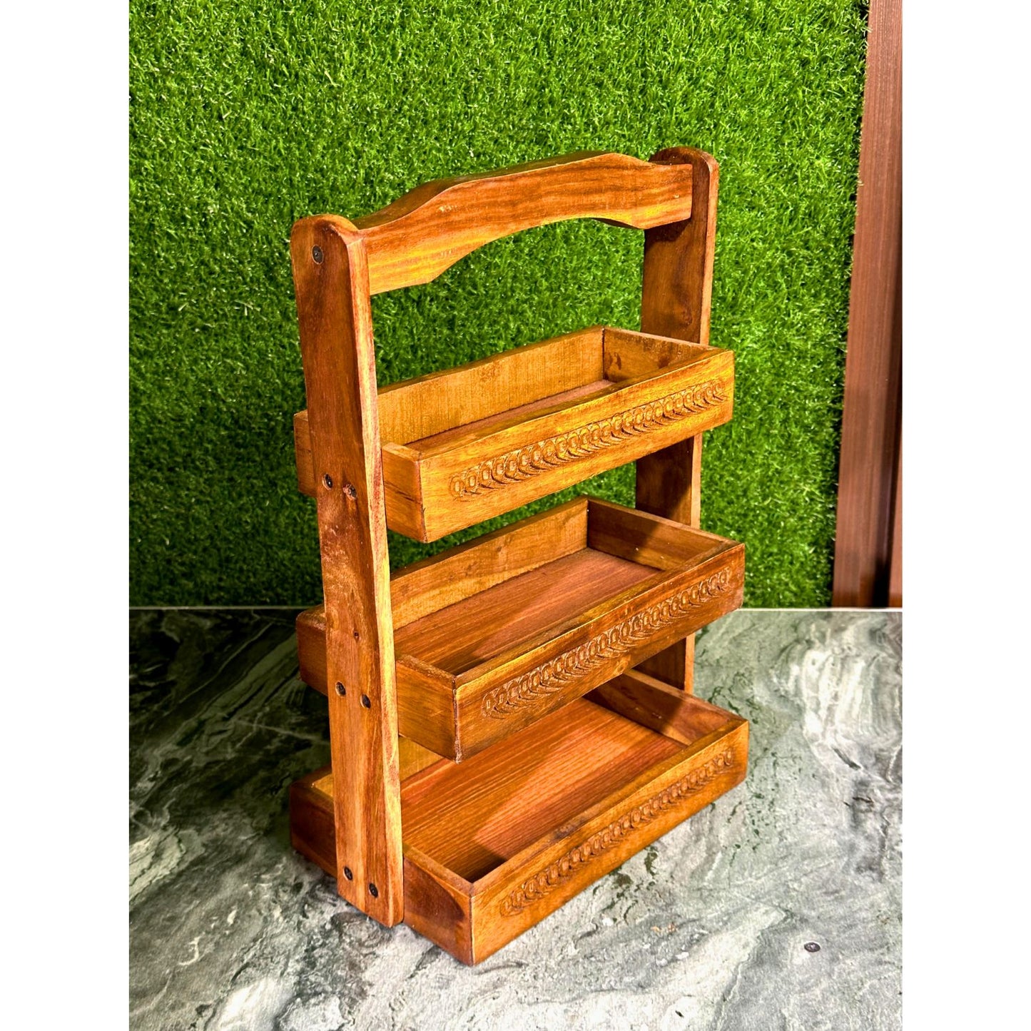 Wooden Spoon Stand | 3-Tier Chamach Rack | Utensil Organizer