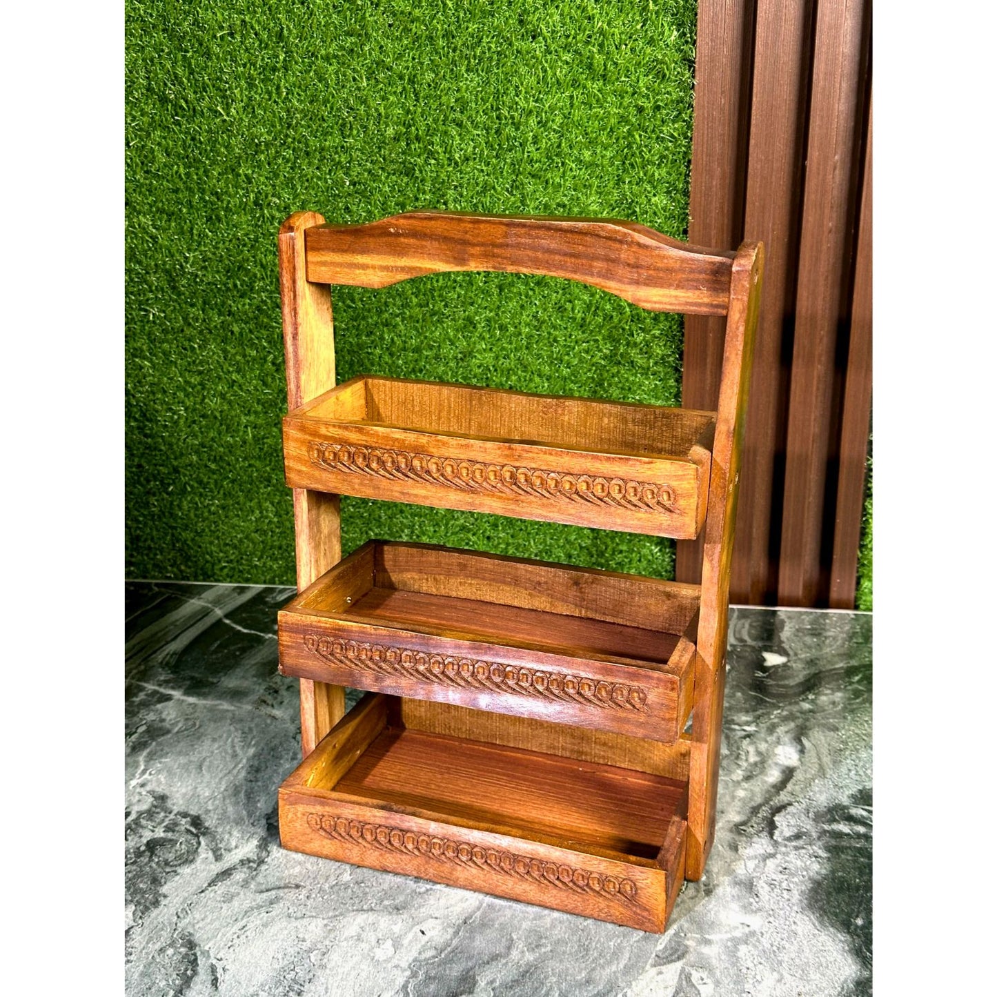 Wooden Spoon Stand | 3-Tier Chamach Rack | Utensil Organizer