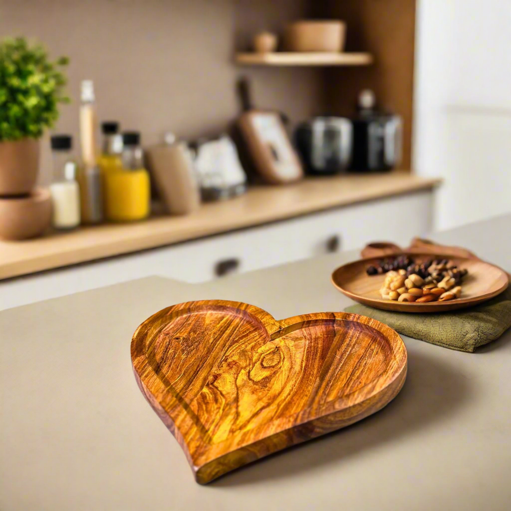 Premium Wooden Heart-Shaped Dry Fruit Tray – 12x12 Inch | Handcrafted Multipurpose Serving Box | Ideal for Gifting & Festive Decor