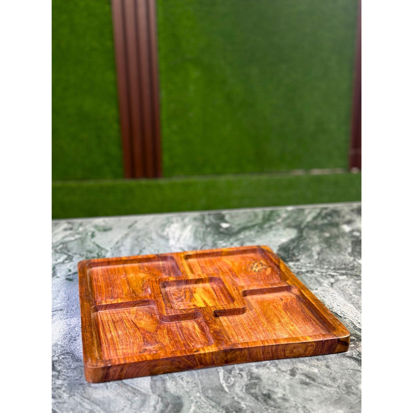 Wooden Dry Fruit Serving Tray – 12x12 Inch Square | 4-Partition Handcrafted Tray | Premium Snack & Sweet Organizer for Home & Gifting