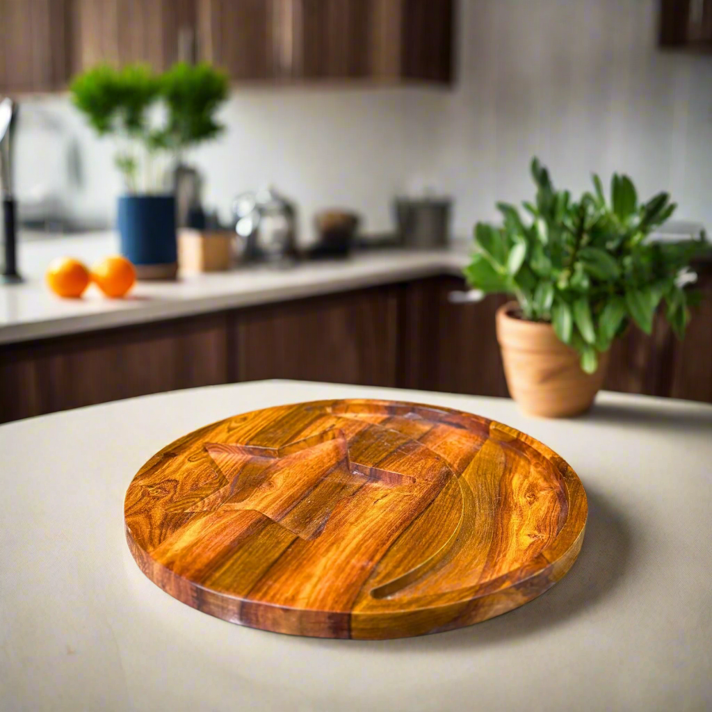 13-Inch Star & Moon Shaped Dry Fruit Serving Tray – Handcrafted Wooden Festive Platter