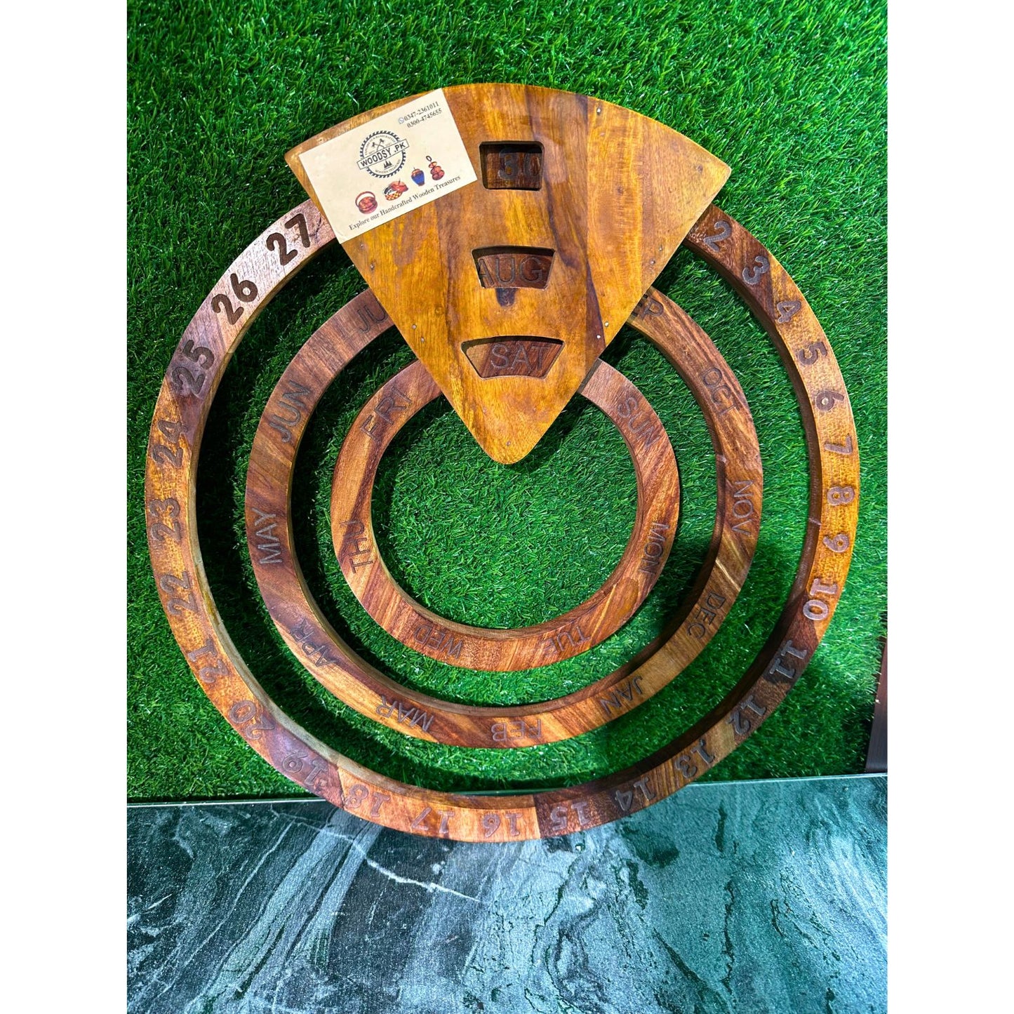 Wooden Handmade Calendar – Sheesham Wood | Rotating Day, Date & Month Dials