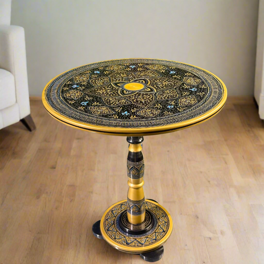 Artisan Enamel Lacquer Coffee Table – 18" Blue and Black Design