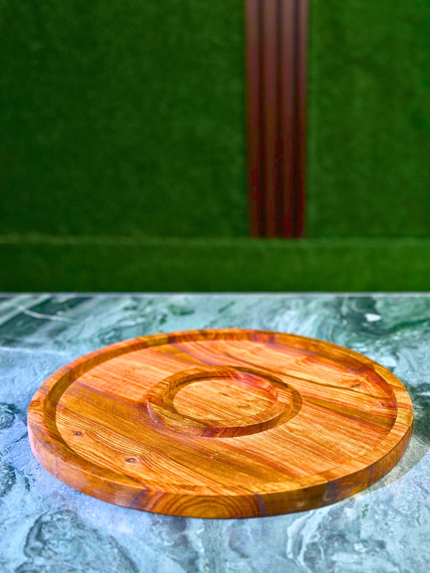 13-Inch Round Wooden Dry Fruit Serving Tray – Handcrafted Circular Tray with Sections