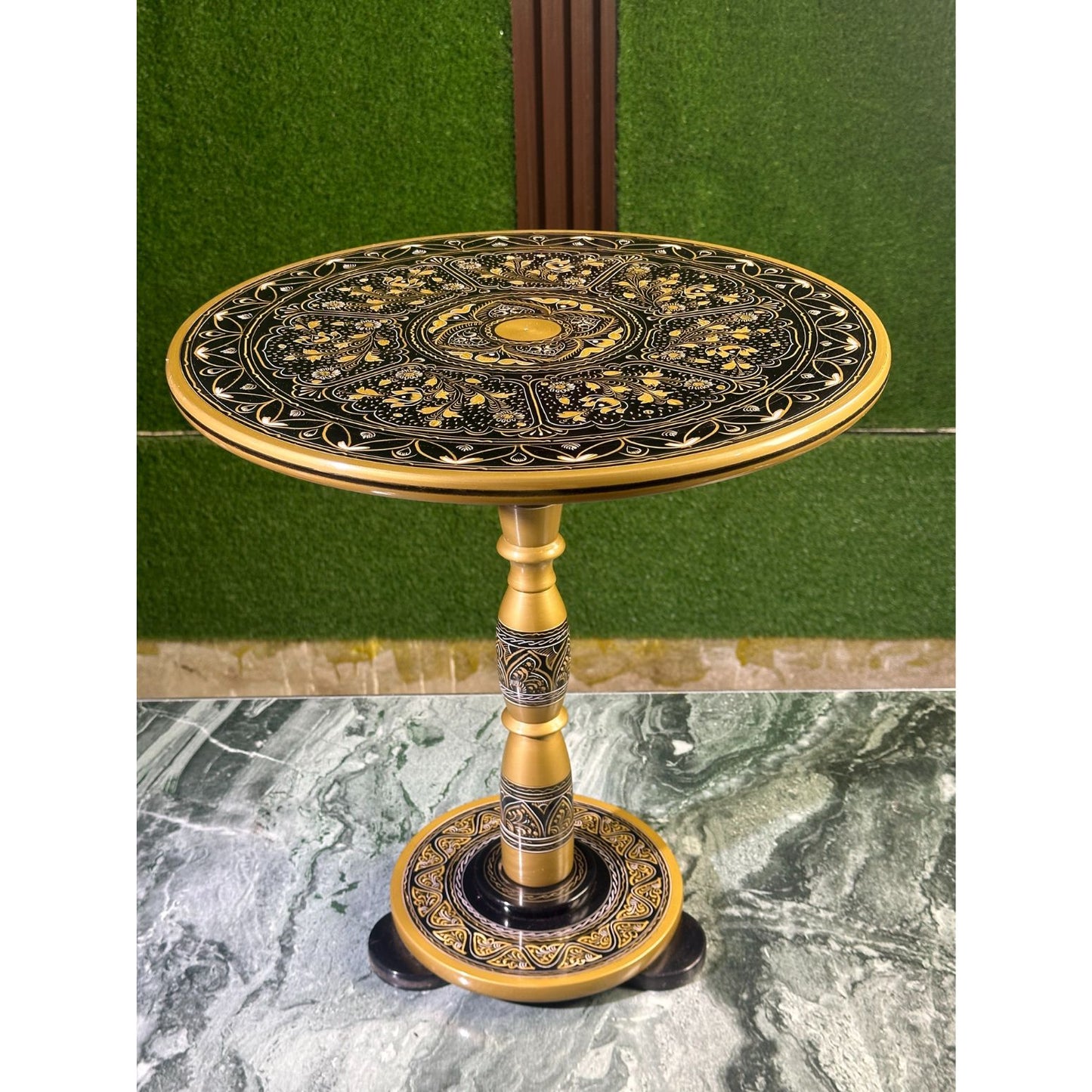 "Luxury Black & Gold Royal Lacquer Coffee Table – 18'' Decorative Accent Table | Handcrafted Elegant Design"