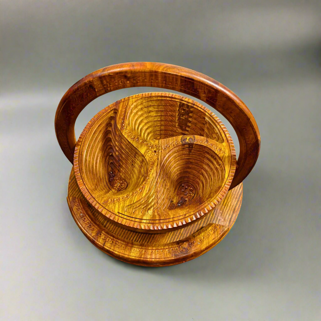 3-Portion Handcrafted Wooden Spring Tray – Stylish & Functional Dry Fruit Server
