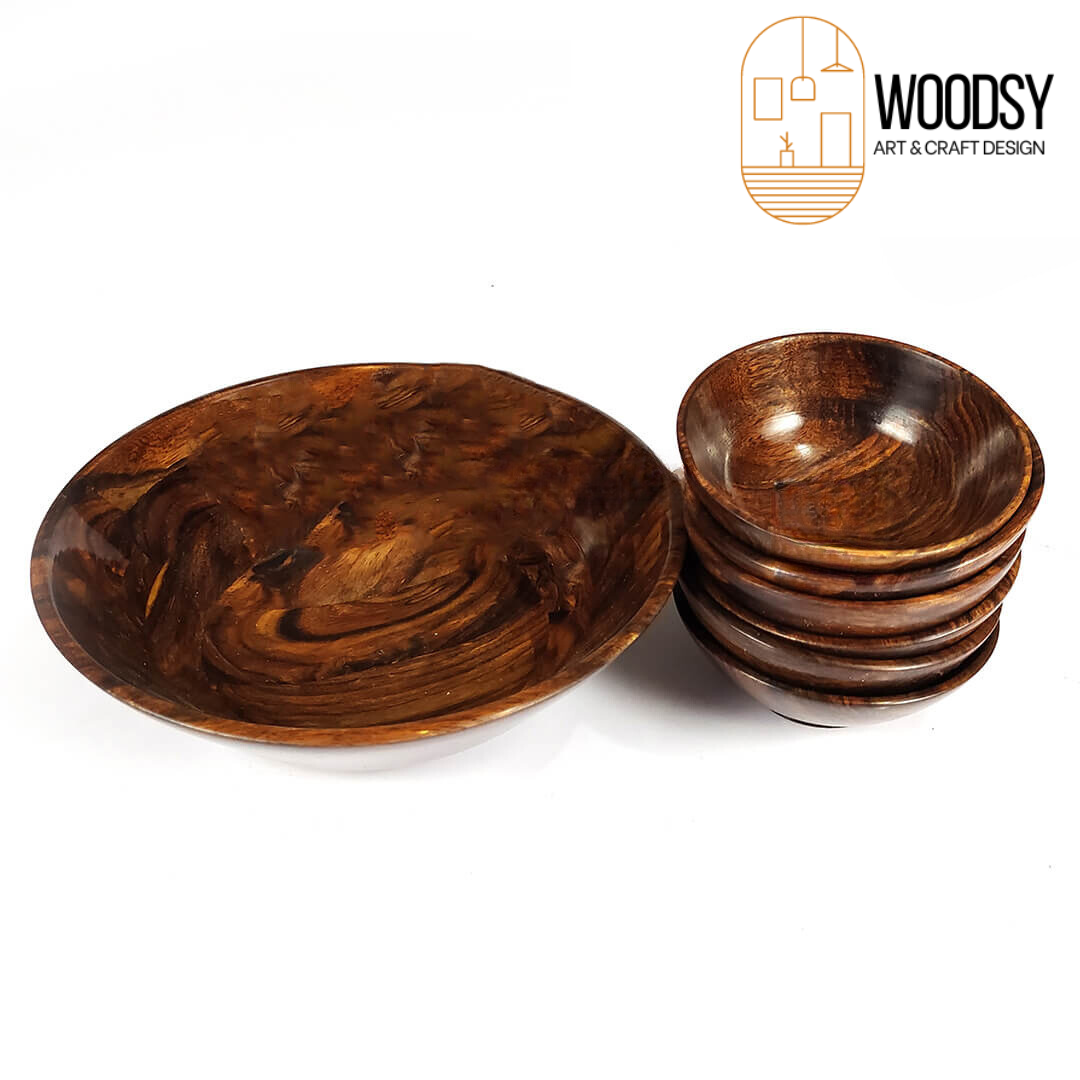 Handmade Wooden kheer set of 7 Pcs β 1 Large & 6 Small Bowls