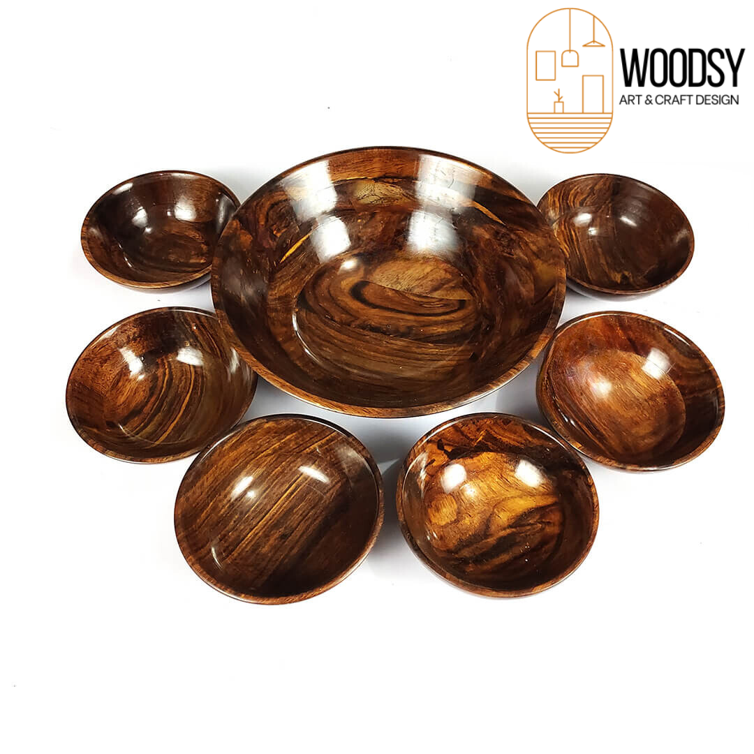 Handmade Wooden kheer set of 7 Pcs β 1 Large & 6 Small Bowls