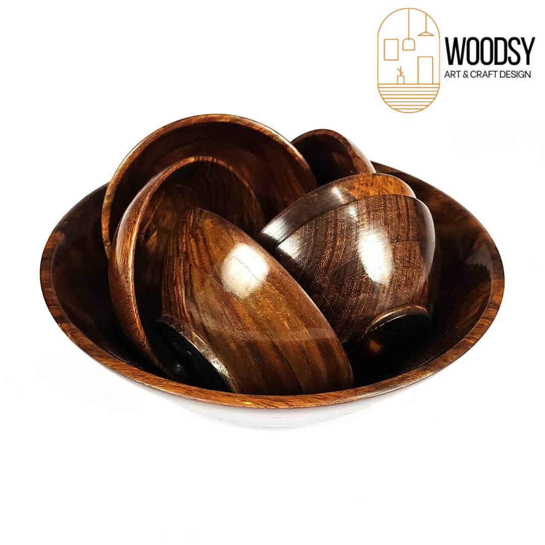 Handmade Wooden kheer set of 7 Pcs β 1 Large & 6 Small Bowls