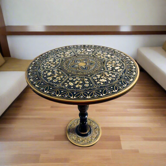 "Luxury Black & Gold Royal Lacquer Coffee Table – 18'' Decorative Accent Table | Handcrafted Elegant Design"