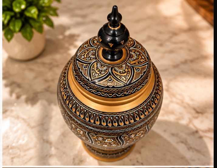 Black & Golden 16-inch Candy Jar top view on marble