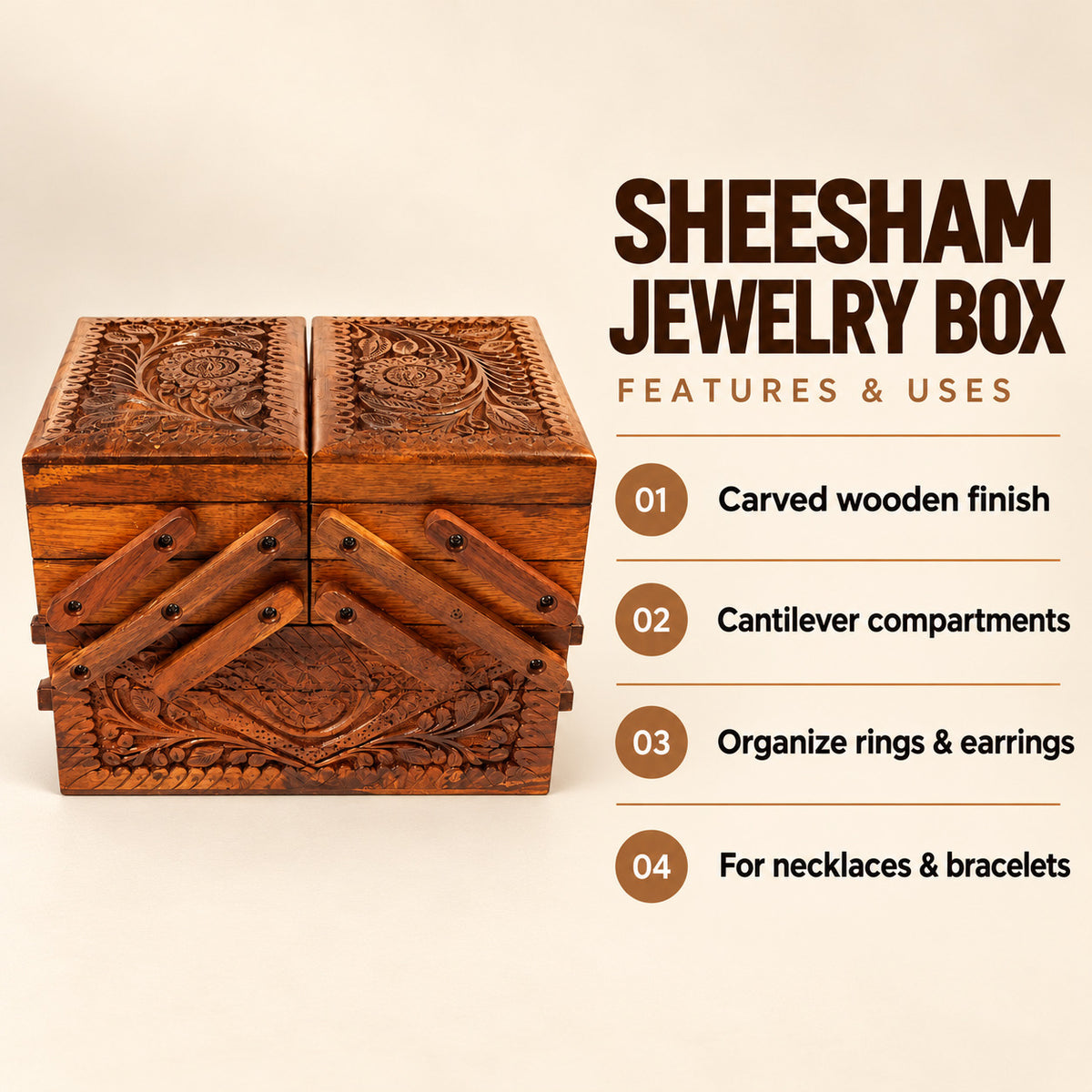 Sheesham Wood Jewelry/Singhar Box — four features and uses