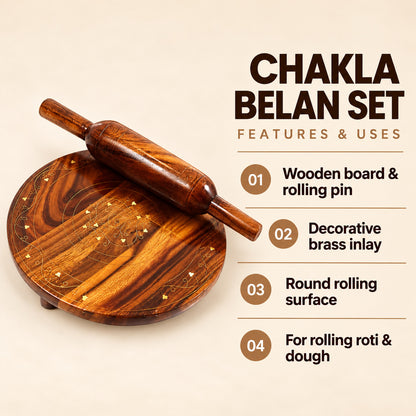 Bread Roller (Chakla Belan) Handmade with Brass work — four features and uses