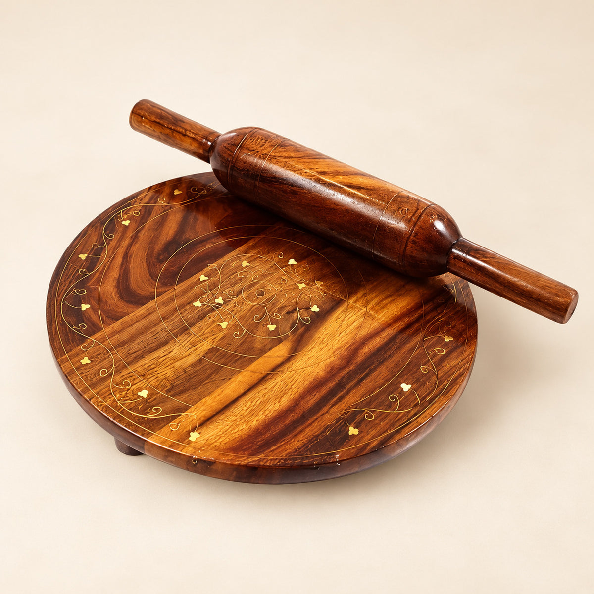 Bread Roller (Chakla Belan) Handmade with Brass work — renewed product photo