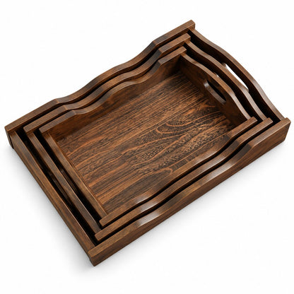Premium 3-Piece Wooden Serving Tray Set – Large, Medium & Small