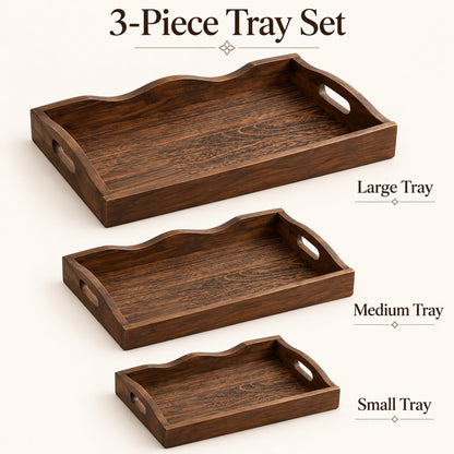 Premium 3-Piece Wooden Serving Tray Set – Large, Medium & Small