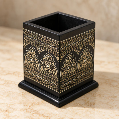 Wooden Pen Brush Holder, Pen Console Black — product photo