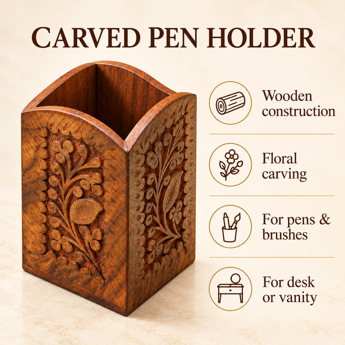 Carving Pen Console â€“ Brush Holder — four features and uses